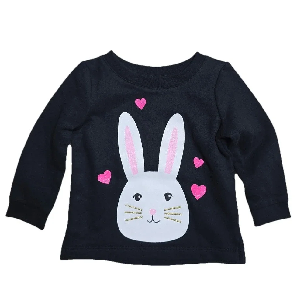 Carter's Bunny Sweatshirt Toddlers‎ Girls 12m Black Fleece Hearts NEW